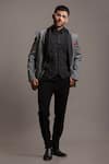 Buy_Jayesh Shah_Grey Terry Rayon Printed Handstooth Blazer Pant Set _at_Aza_Fashions