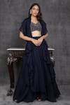 Buy_Sunita Bhandari_Blue Viscose, Organza Sequins, Cut Work Layered Lehenga Set With Ruffle Dupatta _at_Aza_Fashions