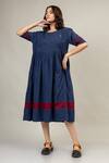 Buy_Doodlage_Blue Cotton Round Neck Jess Gathered Dress _at_Aza_Fashions