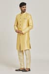 Buy_Adara Khan_Beige Sherwani Banarasi Jacquard Floral Pattern And Gold Pant Set_at_Aza_Fashions