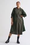 Buy_Three_Green Collared Striped And Checkered Trench Jacket _at_Aza_Fashions