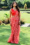 Buy_REDPINE DESIGNS_Red Silk, Viscose Embroidery, Sequins, Pre-draped Floral Print Saree With Blouse _at_Aza_Fashions