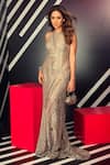 Buy_Rohit Gandhi + Rahul Khanna_Silver Tulle Embellished Mirrors Halter Neck Venus Gown _at_Aza_Fashions