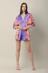 Buy_Limerick by Abirr N' Nanki_Multi Color Habutai Silk Printed V Neck Arden Draped Playsuit  _at_Aza_Fashions