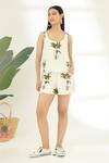 Buy_Nikasha_Off White 100% Crepe Banana Tree Print And Blanket Stitch Top And Short Set _at_Aza_Fashions