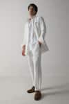 Buy_Jatin Malik_Ivory Cotton Linen Striped Vertical Shacket With Kurta Set _at_Aza_Fashions