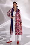 Buy_Betrue_White Handloom Cotton, Silk Embroidery Collared Floral Print Trench Jacket _at_Aza_Fashions