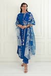 Buy_Ek Soot_Blue Chanderi Printed Floral Round Embroidered Kurta Pant Set _at_Aza_Fashions