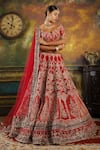 Buy_Pallavi Poddar_Red Silk, Tulle Embroidery Sweetheart Neck Shaan Zardozi Bridal Lehenga Set _at_Aza_Fashions