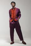 Buy_Jatin Malik_Orange Linen Silk Embroidered Ombre Dye Bomber Jacket And Trouser Set _at_Aza_Fashions