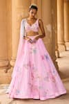 Buy Lashkaraa Pink Velvet, Satin, Chiffon Sequins, Floral Cutdana Embroidered Lehenga Set at Aza Fashions Buy_Lashkaraa_Pink Velvet, Satin, Chiffon Sequins, Floral Cutdana Embroidered Lehenga Set_at_Aza_Fashions