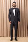 Buy_Ankit V Kapoor_Black Suiting Hand Embroidered Peak Lapel Tuxedo And Pant Set _at_Aza_Fashions