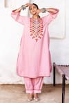 Buy_Gulabo Jaipur_Peach Cotton Embroidery Round Neck Arzu Kurta And Pant Set _at_Aza_Fashions
