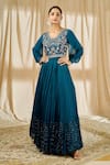 Buy_Alaya Advani_Blue Chanderi Floral Embroidered Gown_at_Aza_Fashions