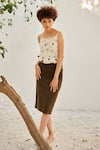 Buy_Kharakapas_Green Twill Cotton Solid Pencil Skirt  _at_Aza_Fashions