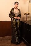 Buy_Soniya G_Black Handmade Cotton Embroidery Abstract Jacket Open Blouse Palazzo Set _at_Aza_Fashions