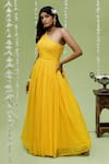 Buy_Redpine Designs_Yellow Viscose Georgette Printed Floral One Shoulder Gown _at_Aza_Fashions