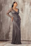 Buy_Jigar Mali_Silver  Lining Satin Embellishment Leaf Neck Gown _at_Aza_Fashions