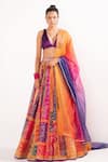 Buy_Cedar & Pine_Multi Color Organza, Satin Foil Printing, Embroidery Plunge Block Lehenga Set _at_Aza_Fashions