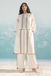 Buy_Ikai_Ivory Cotton Silk Chanderi Applique Round Nile Tribal Kaftan  _at_Aza_Fashions