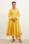 Buy_Devnaagri_Yellow Chanderi Embroidered Floral U Neck Panelled Anarkali Palazzo Set _at_Aza_Fashions