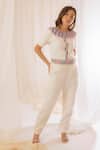 Buy_Vaani Beswal_Off White Plain Straight Fit Trouser With Embroidered Belt _at_Aza_Fashions