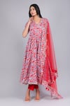 Buy_Pomcha Jaipur_Red Cotton, Net Embroidery V-neck Floral Pattern Angrakha Pant Set _at_Aza_Fashions
