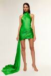 Buy_Deme By Gabriella_Green Satin Halter Neck Jeanette Trail Dress _at_Aza_Fashions