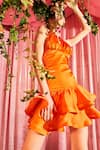 Buy_TheRealB_Orange 100% Polyester Plain Halter Thrilling Love Ruffled Mini Dress _at_Aza_Fashions