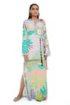 Buy_PS Pret by Payal Singhal_Green Crepe Printed Tropical Notched Kaftan  _at_Aza_Fashions