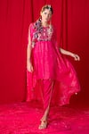 Buy_Enech_Pink Shimmer Georgette Jhalar Asymmetric Tunic And Tulip Pant Set  _at_Aza_Fashions