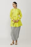 Buy_Neeta Bhargava_Yellow Chanderi Printed And Block Peplum Kurta & Dhoti Pant Set  _at_Aza_Fashions