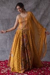 Buy_Shachi Sood_Yellow Dupion Silk Printed Floral U Neck Sequin Embroidered Lehenga Set _at_Aza_Fashions