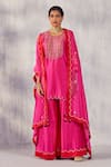 Buy_Amisha Kothari_Pink Chanderi Silk Embroidery Zardozi Round Amartya Kurta Sharara Set _at_Aza_Fashions