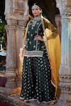 Buy_Kritika Dawar_Green Kurta Chanderi Embroidery Dori Notched Sharara Set _at_Aza_Fashions