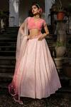 Buy_Amrin khan_Pink Georgette Embroidery Beads V Neck Chikankari Lehenga Set  _at_Aza_Fashions