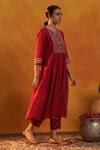 Buy_Rekha Agra_Red Kurta Chanderi, Pant Cotton Flex Pearl Work, Geometric Printed And Set _at_Aza_Fashions