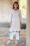 Buy_Pooja-Keyur_White Cotton Satin Print Paradise Round Placement Kurta With Pant  _at_Aza_Fashions