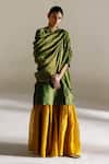 Buy_Mimamsaa_Green Tissue Round Neck Ella Silk Kurta Gharara Set _at_Aza_Fashions