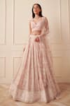 Buy_Sawan Gandhi_Ivory Georgette Embellished Sequins Sweetheart Neck Paisley Bridal Lehenga Set _at_Aza_Fashions