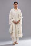 Buy_KORA_Off White Kurta And Dupatta  Floral & Sequins Straight Pant Set  _at_Aza_Fashions