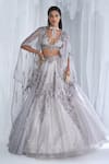 Buy_Dolly J_Silver Organza Embellished Sequins Elaheh Bridal Lehenga And Cape Set _at_Aza_Fashions