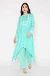 Buy_Bha Sha_Blue Muslin, Cotton, Satin Sequins, Beads Kimy Bandhani Print Tunic And Pant Set _at_Aza_Fashions
