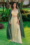 Buy_Redpine Designs_Green Cape Chanderi Hand Embroidery Saadi Blouse Jacket And Lehenga Set _at_Aza_Fashions