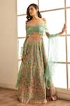 Buy_Studio Iris India_Green Organza Embroidery Kashidakari One Shoulder Hina Floral Lehenga Set _at_Aza_Fashions