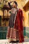 Buy_Bairaas_Maroon Cotton, Organza Floral, Gota Patti, Print And Work Anarkali With Dupatta_at_Aza_Fashions