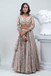 Buy_Nautanky_Ivory Blouse- Viscose Silk Printed Floral V Neck Pleated Lehenga Set _at_Aza_Fashions