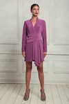 Buy_Couché By Anandini_Purple Pashmina Mandarin Collar Punto Draped Blazer Dress _at_Aza_Fashions