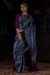 Buy_Kasturi Kundal_Blue Pure Silk Geometric Motifs Akriti Neeli Banarasi Handloom Saree  _at_Aza_Fashions