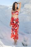 Buy_Tizzi_Red Chiffon Satin Printed Floral Pleated Skirt _at_Aza_Fashions